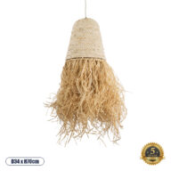 Boho Φωτιστικό Οροφής Μονόφωτο 1 x E27 AC220-240V IP20 – Φ34 x Υ70cm – Μπεζ Φυσική Ράφια Νήμα Πλέγμα Καμπάνα – 5 Χρόνια Εγγύηση