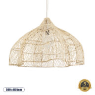 Boho Φωτιστικό Οροφής Μονόφωτο 1 x E27 AC220-240V IP20 – Φ80 x Υ55cm – Μπεζ Ξύλινο Μπαμπού Πλέγμα Καμπάνα – 5 Χρόνια Εγγύηση