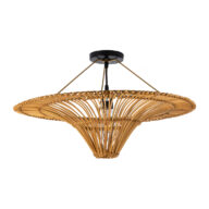 Boho Φωτιστικό Οροφής Μονόφωτο 1 x E27 AC220-240V IP20 – Φ60 x Υ36cm – Μπεζ Καφέ Ξύλινο Μπαμπού Πλέγμα – 5 Χρόνια Εγγύηση