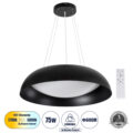 Κρεμαστή Πλαφονιέρα Οροφής LED CCT 75W 8625lm 120° AC 220-240V - Εναλλαγή Φωτισμού μέσω Τηλεχειριστηρίου All In One Ψυχρό 6000k+Φυσικό 4500k+Θερμό 2700k Dimmable Φ60cm - Μαύρο - 3 Years Warranty