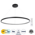 Κρεμαστό Φωτιστικό Δαχτυλίδι-Κύκλος LED CCT 75W 8400lm 360° AC 220-240V - Εναλλαγή Φωτισμού μέσω Τηλεχειριστηρίου All In One Ψυχρό 6000k+Φυσικό 4500k+Θερμό 2700k Dimmable Φ100cm - Μαύρο - 3 Years Warranty