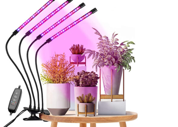 Grow Light Full Spectrum LED Φωτιστικό Ανάπτυξης Φυτών Γλάστρας με 4 Κινούμενες Κεφαλές & Βάση Μανταλάκι Clip SMD 2835 20W 160° AC230V IP20 με Dimmer & Timer Εσωτερικού Χώρου για Κάλυψη Επιφάνειας 1m x 1m Πλήρους Φάσματος Φωτισμού