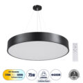 Κρεμαστή Πλαφονιέρα Οροφής LED CCT 75W 8625lm 120° AC 220-240V - Εναλλαγή Φωτισμού μέσω Τηλεχειριστηρίου All In One Ψυχρό 6000k+Φυσικό 4500k+Θερμό 2700k Dimmable Φ60cm - Μαύρο - 3 Years Warranty