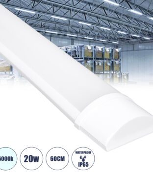 LED Γραμμικό Βιομηχανικό Φωτιστικό Tri-Proof 60cm 20W 1886lm 120° AC 220-240V Αδιάβροχο IP65 Μ60 x Π7.5 x Υ2.5cm Ψυχρό Λευκό 6000K