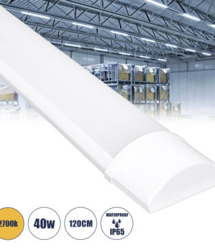 LED Γραμμικό Βιομηχανικό Φωτιστικό Tri-Proof 120cm 40W 3648lm 120° AC 220-240V Αδιάβροχο IP65 Μ120 x Π7.5 x Υ2.5cm Θερμό Λευκό 2700K