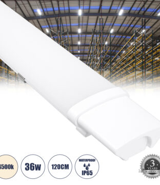 LED Γραμμικό Βιομηχανικό Φωτιστικό Tri-Proof 120cm 36W 3987lm 120° AC 220-240V Αδιάβροχο IP65 Μ120 x Π6 x Υ4cm Φυσικό Λευκό 4500K – 3 Years Warranty