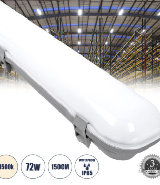 LED Γραμμικό Βιομηχανικό Φωτιστικό Tri-Proof 150cm 72W 8306lm 120° AC 220-240V Αδιάβροχο IP65 Μ150 x Π6 x Υ4cm Φυσικό Λευκό 4500K – 3 Years Warranty