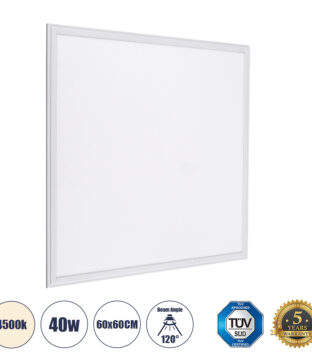 Χωνευτό LED Panel Milky Super Slim 60x60cm 40W 3800lm 120° CRI≥80Ra UGR<19 AC 220-240V IP20 Μ60 x Π60 x Υ1.5cm – Φυσικό Λευκό 4500K – TÜV Certified Driver – 5 Years Warranty