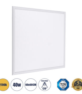 Χωνευτό LED Panel Milky Super Slim 60x60cm 40W 3600lm 120° CRI≥80Ra UGR<19 AC 220-240V IP20 Μ60 x Π60 x Υ1.5cm – Θερμό Λευκό 2700K – TÜV Certified Driver – 5 Years Warranty