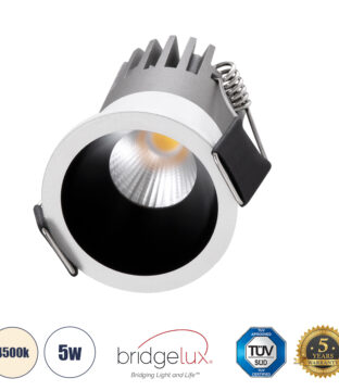 Χωνευτό LED Spot Downlight TrimLess Φ4cm 5W 650lm 38° AC 220-240V IP20 Φ4 x Υ5.9cm – Στρόγγυλο – Λευκό με Μαύρο Κάτοπτρο – Φυσικό Λευκό 4500K – Bridgelux COB – 5 Years Warranty