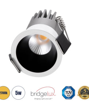 Χωνευτό LED Spot Downlight TrimLess Φ4cm 5W 625lm 38° AC 220-240V IP20 Φ4 x Υ5.9cm – Στρόγγυλο – Λευκό με Μαύρο Κάτοπτρο – Θερμό Λευκό 2700K – Bridgelux COB – 5 Years Warranty