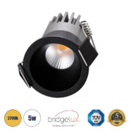 Χωνευτό LED Spot Downlight TrimLess Φ4cm 5W 625lm 38° AC 220-240V IP20 Φ4 x Υ5.9cm – Στρόγγυλο – Μαύρο – Θερμό Λευκό 2700K – Bridgelux COB – 5 Years Warranty