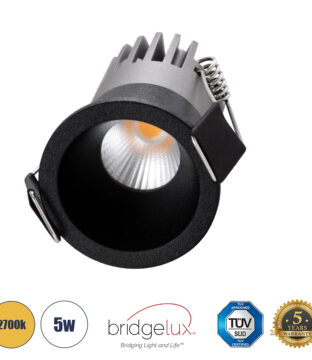 Χωνευτό LED Spot Downlight TrimLess Φ4cm 5W 625lm 38° AC 220-240V IP20 Φ4 x Υ5.9cm – Στρόγγυλο – Μαύρο – Θερμό Λευκό 2700K – Bridgelux COB – 5 Years Warranty