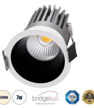 Χωνευτό LED Spot Downlight TrimLess Φ6cm 7W 910lm 38° AC 220-240V IP20 Φ6 x Υ7.8cm – Στρόγγυλο – Λευκό με Μαύρο Κάτοπτρο – Φυσικό Λευκό 4500K – Bridgelux COB – 5 Years Warranty