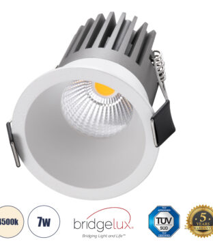 Χωνευτό LED Spot Downlight TrimLess Φ6cm 7W 910lm 38° AC 220-240V IP20 Φ6 x Υ7.8cm – Στρόγγυλο – Λευκό – Φυσικό Λευκό 4500K – Bridgelux COB – 5 Years Warranty