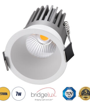 Χωνευτό LED Spot Downlight TrimLess Φ6cm 7W 875lm 38° AC 220-240V IP20 Φ6 x Υ7.8cm – Στρόγγυλο – Λευκό – Θερμό Λευκό 2700K – Bridgelux COB – 5 Years Warranty