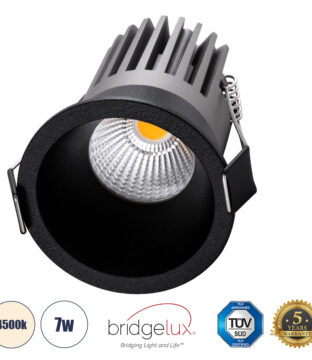 Χωνευτό LED Spot Downlight TrimLess Φ6cm 7W 910lm 38° AC 220-240V IP20 Φ6 x Υ7.8cm – Στρόγγυλο – Μαύρο – Φυσικό Λευκό 4500K – Bridgelux COB – 5 Years Warranty