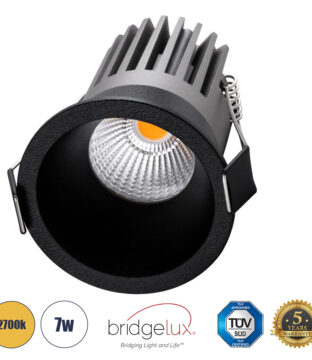 Χωνευτό LED Spot Downlight TrimLess Φ6cm 7W 875lm 38° AC 220-240V IP20 Φ6 x Υ7.8cm – Στρόγγυλο – Μαύρο – Θερμό Λευκό 2700K – Bridgelux COB – 5 Years Warranty