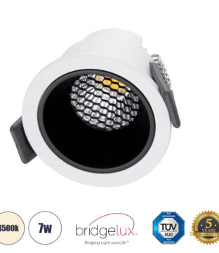 Χωνευτό LED Spot Downlight TrimLess Φ6.4cm 7W 910lm 38° AC 220-240V IP20 Φ6.4 x Υ4.9cm – Στρόγγυλο – Λευκό με Μαύρο Κάτοπτρο & Anti-Glare HoneyComb – Φυσικό Λευκό 4500K – Bridgelux COB – 5 Years Warranty