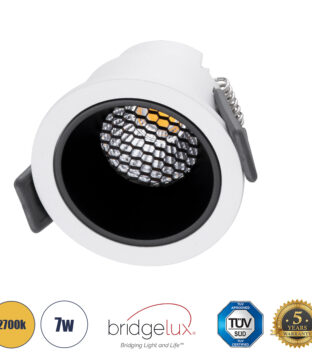 Χωνευτό LED Spot Downlight TrimLess Φ6.4cm 7W 875lm 38° AC 220-240V IP20 Φ6.4 x Υ4.9cm – Στρόγγυλο – Λευκό με Μαύρο Κάτοπτρο & Anti-Glare HoneyComb – Θερμό Λευκό 2700K – Bridgelux COB – 5 Years Warranty