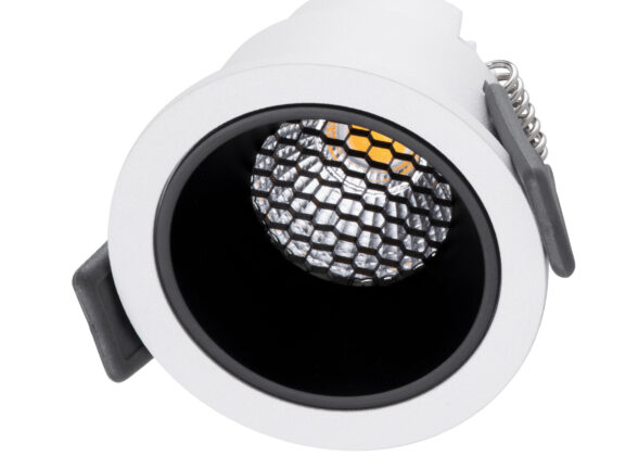 Χωνευτό LED Spot Downlight TrimLess Φ6.4cm 7W 875lm 38° AC 220-240V IP20 Φ6.4 x Υ4.9cm - Στρόγγυλο - Λευκό με Μαύρο Κάτοπτρο & Anti-Glare HoneyComb - Θερμό Λευκό 2700K - Bridgelux COB - 5 Years Warranty