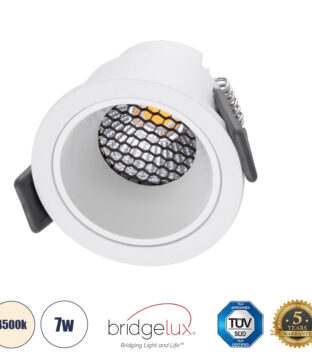 Χωνευτό LED Spot Downlight TrimLess Φ6.4cm 7W 910lm 38° AC 220-240V IP20 Φ6.4 x Υ4.9cm – Στρόγγυλο – Λευκό & Anti-Glare HoneyComb – Φυσικό Λευκό 4500K – Bridgelux COB – 5 Years Warranty