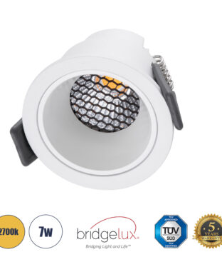 Χωνευτό LED Spot Downlight TrimLess Φ6.4cm 7W 875lm 38° AC 220-240V IP20 Φ6.4 x Υ4.9cm – Στρόγγυλο – Λευκό & Anti-Glare HoneyComb – Θερμό Λευκό 2700K – Bridgelux COB – 5 Years Warranty