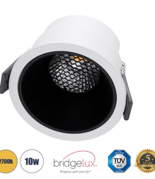 Χωνευτό LED Spot Downlight TrimLess Φ8.4cm 10W 1250lm 38° AC 220-240V IP20 Φ8.4 x Υ5.9cm – Στρόγγυλο – Λευκό με Μαύρο Κάτοπτρο & Anti-Glare HoneyComb – Θερμό Λευκό 2700K – Bridgelux COB – 5 Years Warranty