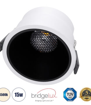 Χωνευτό LED Spot Downlight TrimLess Φ10.4cm 15W 1950lm 38° AC 220-240V IP20 Φ10.4 x Υ6.5cm – Στρόγγυλο – Λευκό με Μαύρο Κάτοπτρο & Anti-Glare HoneyComb – Φυσικό Λευκό 4500K – Bridgelux COB – 5 Years Warranty