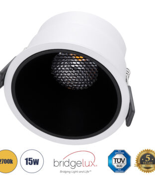 Χωνευτό LED Spot Downlight TrimLess Φ10.4cm 15W 1875lm 38° AC 220-240V IP20 Φ10.4 x Υ6.5cm – Στρόγγυλο – Λευκό με Μαύρο Κάτοπτρο & Anti-Glare HoneyComb – Θερμό Λευκό 2700K – Bridgelux COB – 5 Years Warranty