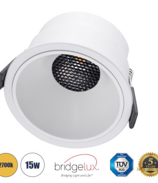 Χωνευτό LED Spot Downlight TrimLess Φ10.4cm 15W 1875lm 38° AC 220-240V IP20 Φ10.4 x Υ6.5cm – Στρόγγυλο – Λευκό & Anti-Glare HoneyComb – Θερμό Λευκό 2700K – Bridgelux COB – 5 Years Warranty