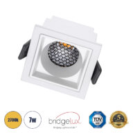 Χωνευτό LED Spot Downlight TrimLess Μ6.4xΠ6.4cm 7W 875lm 38° AC 220-240V IP20 Μ6.4 x Π6.4 x Υ4.9cm – Τετράγωνο – Λευκό & Anti-Glare HoneyComb – Θερμό Λευκό 2700K – Bridgelux COB – 5 Years Warranty