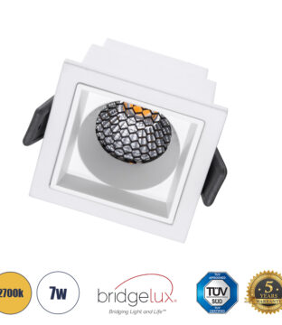 Χωνευτό LED Spot Downlight TrimLess Μ6.4xΠ6.4cm 7W 875lm 38° AC 220-240V IP20 Μ6.4 x Π6.4 x Υ4.9cm – Τετράγωνο – Λευκό & Anti-Glare HoneyComb – Θερμό Λευκό 2700K – Bridgelux COB – 5 Years Warranty