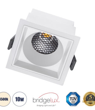 Χωνευτό LED Spot Downlight TrimLess Μ8.4xΠ8.4cm 10W 1300lm 38° AC 220-240V IP20 Μ8.4 x Π8.4 x Υ5.9cm – Τετράγωνο – Λευκό & Anti-Glare HoneyComb – Φυσικό Λευκό 4500K – Bridgelux COB – 5 Years Warranty