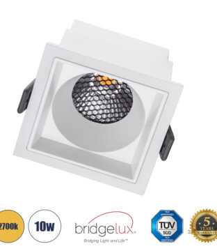 Χωνευτό LED Spot Downlight TrimLess Μ8.4xΠ8.4cm 10W 1250lm 38° AC 220-240V IP20 Μ8.4 x Π8.4 x Υ5.9cm – Τετράγωνο – Λευκό & Anti-Glare HoneyComb – Θερμό Λευκό 2700K – Bridgelux COB – 5 Years Warranty