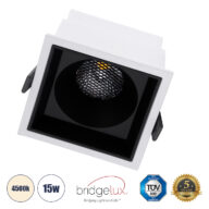 Χωνευτό LED Spot Downlight TrimLess Μ10.4xΠ10.4cm 15W 1950lm 38° AC 220-240V IP20 Μ10.4 x Π10.4 x Υ6.5cm – Τετράγωνο – Λευκό με Μαύρο Κάτοπτρο & Anti-Glare HoneyComb – Φυσικό Λευκό 4500K – Bridgelux COB – 5 Years Warranty