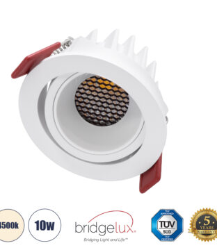 Χωνευτό LED Spot Downlight TrimLess Φ8.5cm 10W 1300lm 38° AC 220-240V IP20 Φ8.5 x Υ6.6cm – Στρόγγυλο – Κινούμενο – Λευκό & Anti-Glare HoneyComb – Φυσικό Λευκό 4500K – Bridgelux COB – 5 Years Warranty