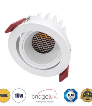 Χωνευτό LED Spot Downlight TrimLess Φ8.5cm 10W 1250lm 38° AC 220-240V IP20 Φ8.5 x Υ6.6cm – Στρόγγυλο – Κινούμενο – Λευκό & Anti-Glare HoneyComb – Θερμό Λευκό 2700K – Bridgelux COB – 5 Years Warranty