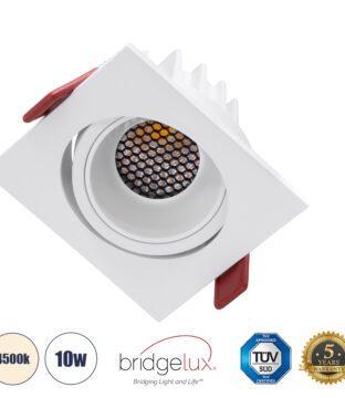 Χωνευτό LED Spot Downlight TrimLess Μ8.5xΠ8.5cm 10W 1300lm 38° AC 220-240V IP20 Μ8.5 x Π8.5 x Υ6.6cm – Τετράγωνο – Κινούμενο – Λευκό & Anti-Glare HoneyComb – Φυσικό Λευκό 4500K – Bridgelux COB – 5 Years Warranty