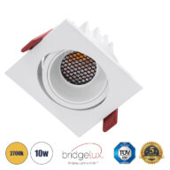 Χωνευτό LED Spot Downlight TrimLess Μ8.5xΠ8.5cm 10W 1250lm 38° AC 220-240V IP20 Μ8.5 x Π8.5 x Υ6.6cm – Τετράγωνο – Κινούμενο – Λευκό & Anti-Glare HoneyComb – Θερμό Λευκό 2700K – Bridgelux COB – 5 Years Warranty