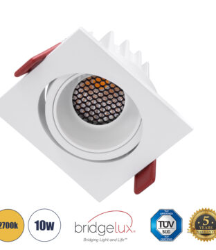 Χωνευτό LED Spot Downlight TrimLess Μ8.5xΠ8.5cm 10W 1250lm 38° AC 220-240V IP20 Μ8.5 x Π8.5 x Υ6.6cm – Τετράγωνο – Κινούμενο – Λευκό & Anti-Glare HoneyComb – Θερμό Λευκό 2700K – Bridgelux COB – 5 Years Warranty