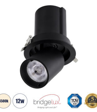 Χωνευτό LED Spot Downlight TrimLess Φ11cm 12W 1560lm 36° AC 220-240V IP20 Φ11cm x Υ11.5cm – Στρόγγυλο – Μαύρο – Φυσικό Λευκό 4500K – Bridgelux COB – 5 Years Warranty