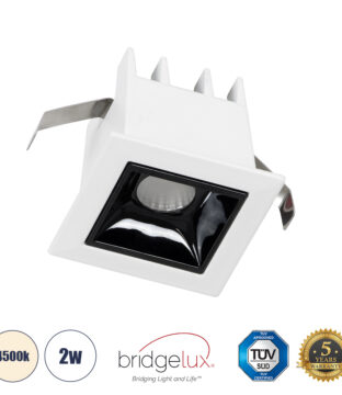 Χωνευτό LED Spot Downlight TrimLess 2W 280lm 36° AC 220-240V IP20 Μ4.3 x Π4.3 x Υ4.5cm – Λευκό με Μαύρο Κάτοπτρο – Φυσικό Λευκό 4500K – Bridgelux High Lumen Chip Gen2 – TÜV Certified Driver – 5 Years Warranty