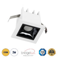 Χωνευτό LED Spot Downlight TrimLess 2W 270lm 36° AC 220-240V IP20 Μ4.3 x Π4.3 x Υ4.5cm – Λευκό με Μαύρο Κάτοπτρο – Θερμό Λευκό 2700K – Bridgelux High Lumen Chip Gen2 – TÜV Certified Driver – 5 Years Warranty