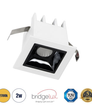 Χωνευτό LED Spot Downlight TrimLess 2W 270lm 36° AC 220-240V IP20 Μ4.3 x Π4.3 x Υ4.5cm – Λευκό με Μαύρο Κάτοπτρο – Θερμό Λευκό 2700K – Bridgelux High Lumen Chip Gen2 – TÜV Certified Driver – 5 Years Warranty