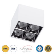 Επιφανειακό LED Spot Downlight TrimLess 14W 1890lm 36° AC 220-240V IP20 Μ8.2 x Π8.2 x Υ6.6cm – Λευκό με Κάτοπτρο Χρωμίου – Θερμό Λευκό 2700K – Bridgelux High Lumen Chip Gen2 – TÜV Certified Driver – 5 Years Warranty