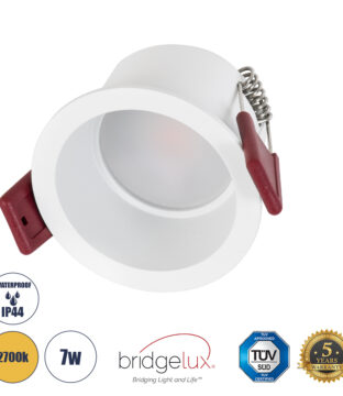 Χωνευτό LED Spot Downlight TrimLess Μπάνιου & WC Φ6.6cm 7W 700lm 45° AC 220-240V IP44 Φ6.6 x Υ5.3cm – Στρόγγυλο – Λευκό – Θερμό Λευκό 2700K – Bridgelux COB – TÜV Certified Driver – 5 Years Warranty