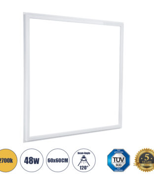 Χωνευτό LED Panel Linear Frameless Super Slim 60x60cm 48W 5280lm 120° CRI≥85Ra AC 220-240V IP44 Μ60 x Π60 x Υ1.5cm – Θερμό Λευκό 2700K – TÜV Certified Driver – 5 Years Warranty