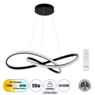 Κρεμαστό Φωτιστικό Οροφής Design LED CCT 90W 10080lm 300° AC 220-240V – Εναλλαγή Φωτισμού μέσω Τηλεχειριστηρίου All In One Ψυχρό 6000k+Φυσικό 4500k+Θερμό 2700k Dimmable Φ73cm – Μαύρο – 3 Years Warranty