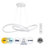 Κρεμαστό Φωτιστικό Οροφής Design LED CCT 90W 10080lm 300° AC 220-240V – Εναλλαγή Φωτισμού μέσω Τηλεχειριστηρίου All In One Ψυχρό 6000k+Φυσικό 4500k+Θερμό 2700k Dimmable Φ73cm – Λευκό – 3 Years Warranty